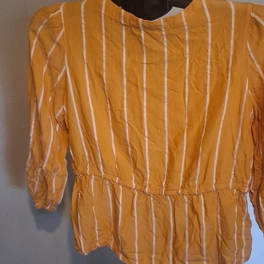 Como Black Yellow Striped Peplum Blouse Size M - Picture 3 of 4